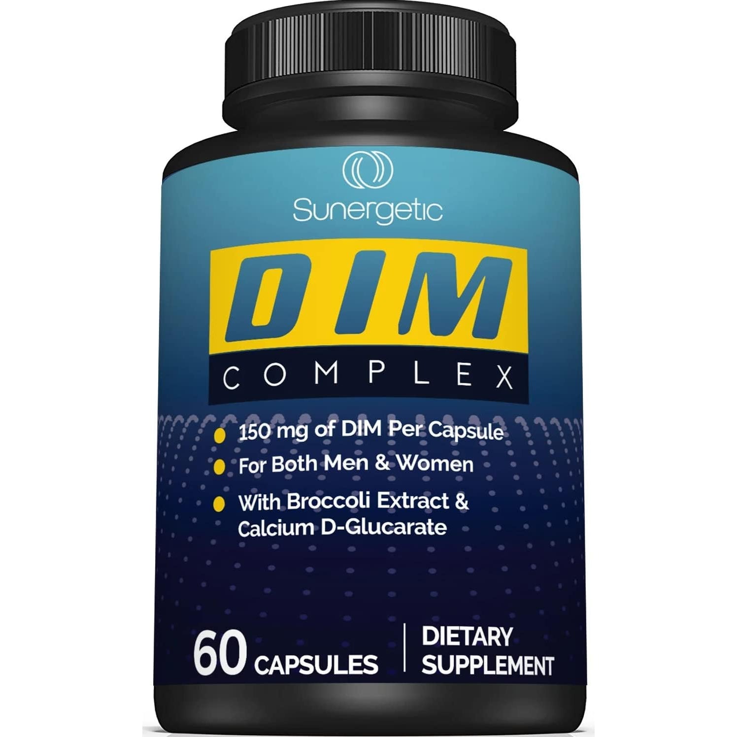 Sunergetic Premium DIM Supplement – 150Mg Diindolylmethane, Broccoli, Calcium D-Glucarate & Bioperine for Men & Women – DIM Complex for Menopause Support & Balance - 60 Capsules