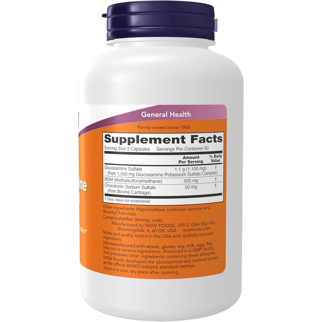 NOW Foods Supplements, Glucosamine & MSM plus Chondroitin Sulfate, Joint Health*, 180 Veg Capsules