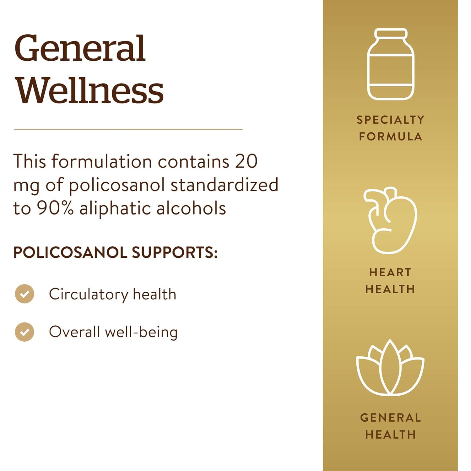 Solgar Policosanol 20 Mg, 100 Vegetable Capsules - Supports Heart Health - General Wellness - Vegan, Gluten Free, Dairy Free, Kosher - 100 Servings