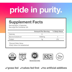 Pure Bovine Colostrum 180 Capsules - Antibiotic and Hormone Free - USA Sourced - All Natural - 100% First Milking