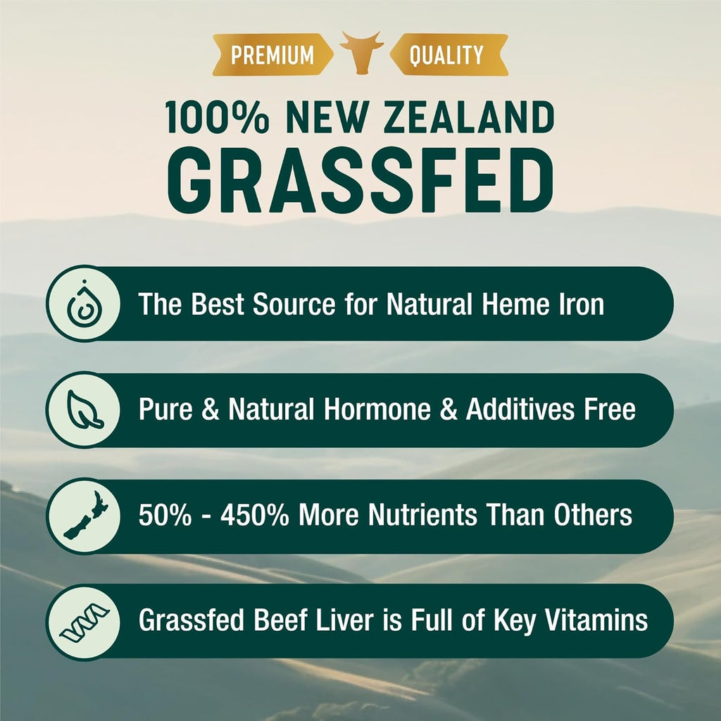One Earth Health Grass Fed Beef Liver Capsules for Women & Men – Desiccated New Zealand Liver Supplement | Heme Iron, B12 & Folate | Grass-Fed & Finished | 3,000Mg, 200 Capsules