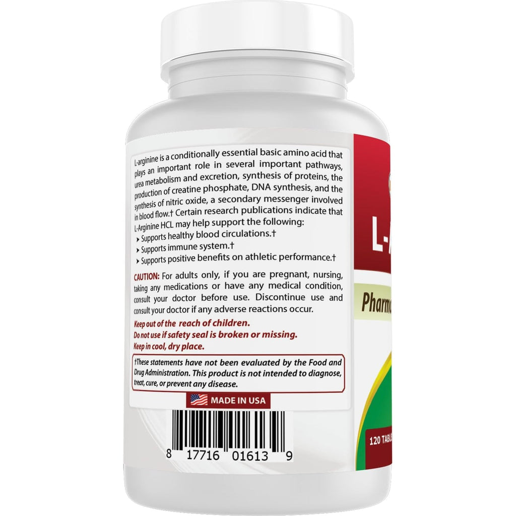 (New Improved Formula) Best Naturals L-Arginine 1000 Mg 120 Tablets - Pharmaceutical Grade L Arginine Supplement Promotes Nitric Oxide Synthesis