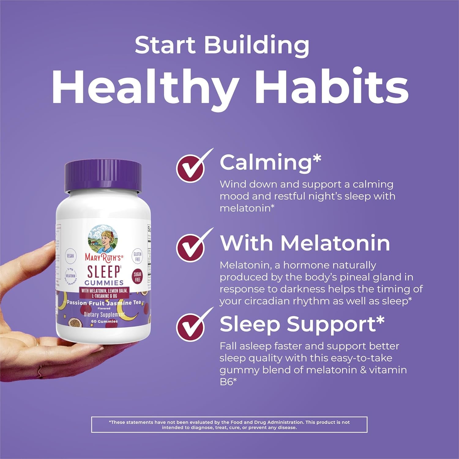 MARYRUTH'S Melatonin 5Mg Sleep Gummy with L-Theanine | Lemon Balm | Vitamin B6 | Sugar-Free | Relaxation | Vegan | Non-Gmo | Gluten Free | 60 Count