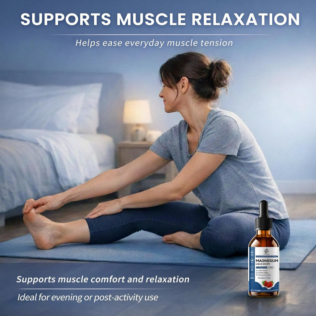 Liquid Magnesium Glycinate Drops for Sleep Support & Nighttime Calm,Magnesium Drops with Chamomile, Ashwagandha, L-Theanine & GABA for Relaxation Support, Gentle Absorption, Strawberry Flavor, 2 Fl Oz