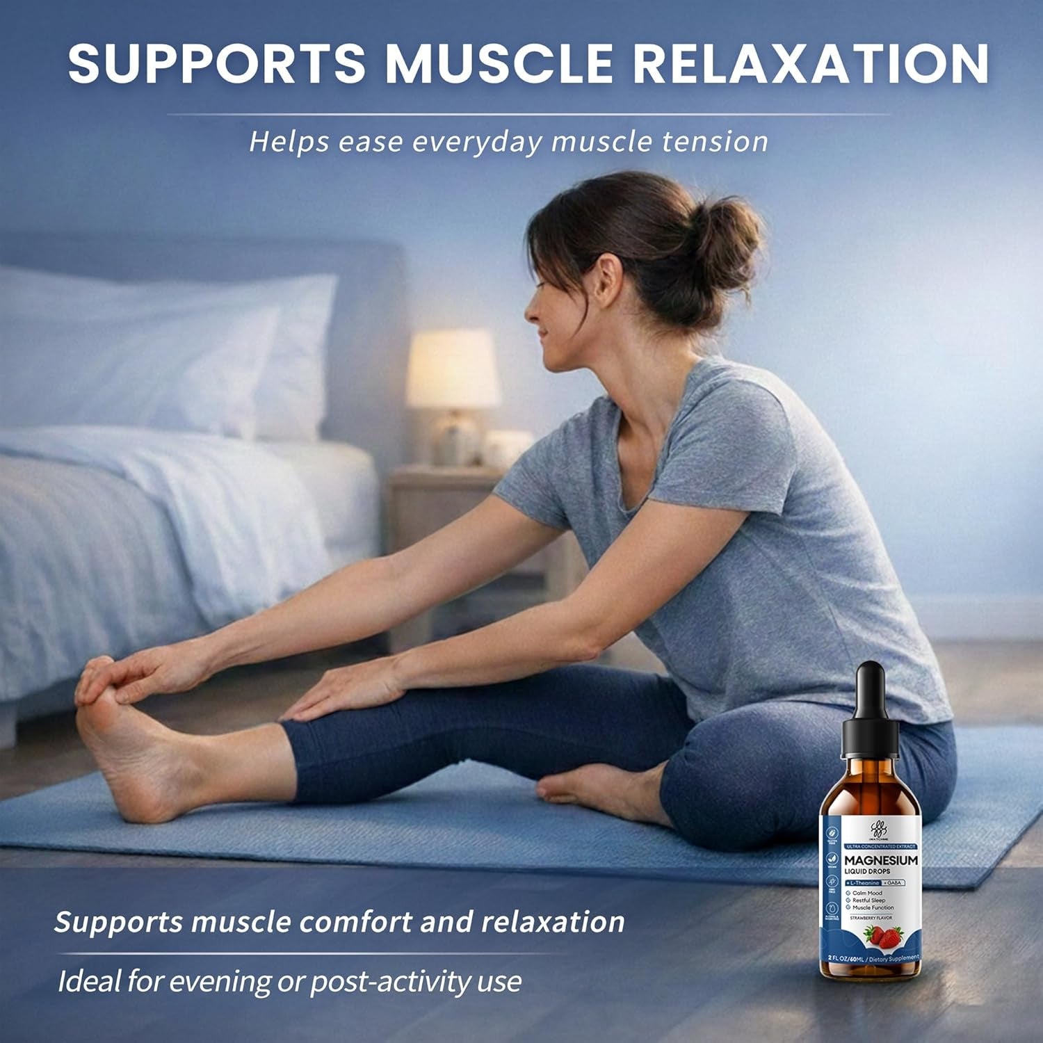 Liquid Magnesium Glycinate Drops for Sleep Support & Nighttime Calm,Magnesium Drops with Chamomile, Ashwagandha, L-Theanine & GABA for Relaxation Support, Gentle Absorption, Strawberry Flavor, 2 Fl Oz