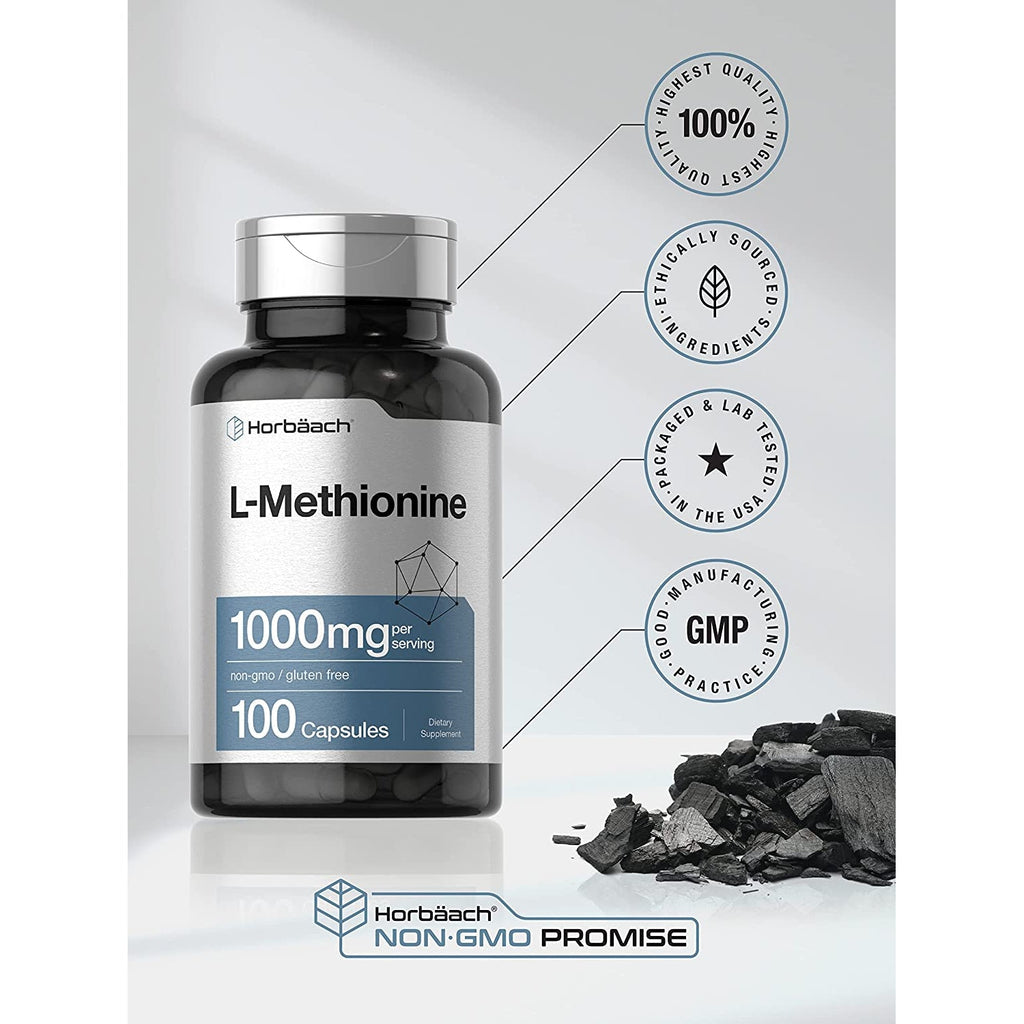 Horbäach L-Methionine 1000Mg | 100 Capsules | Non-Gmo, Gluten Free | Free Form Supplement