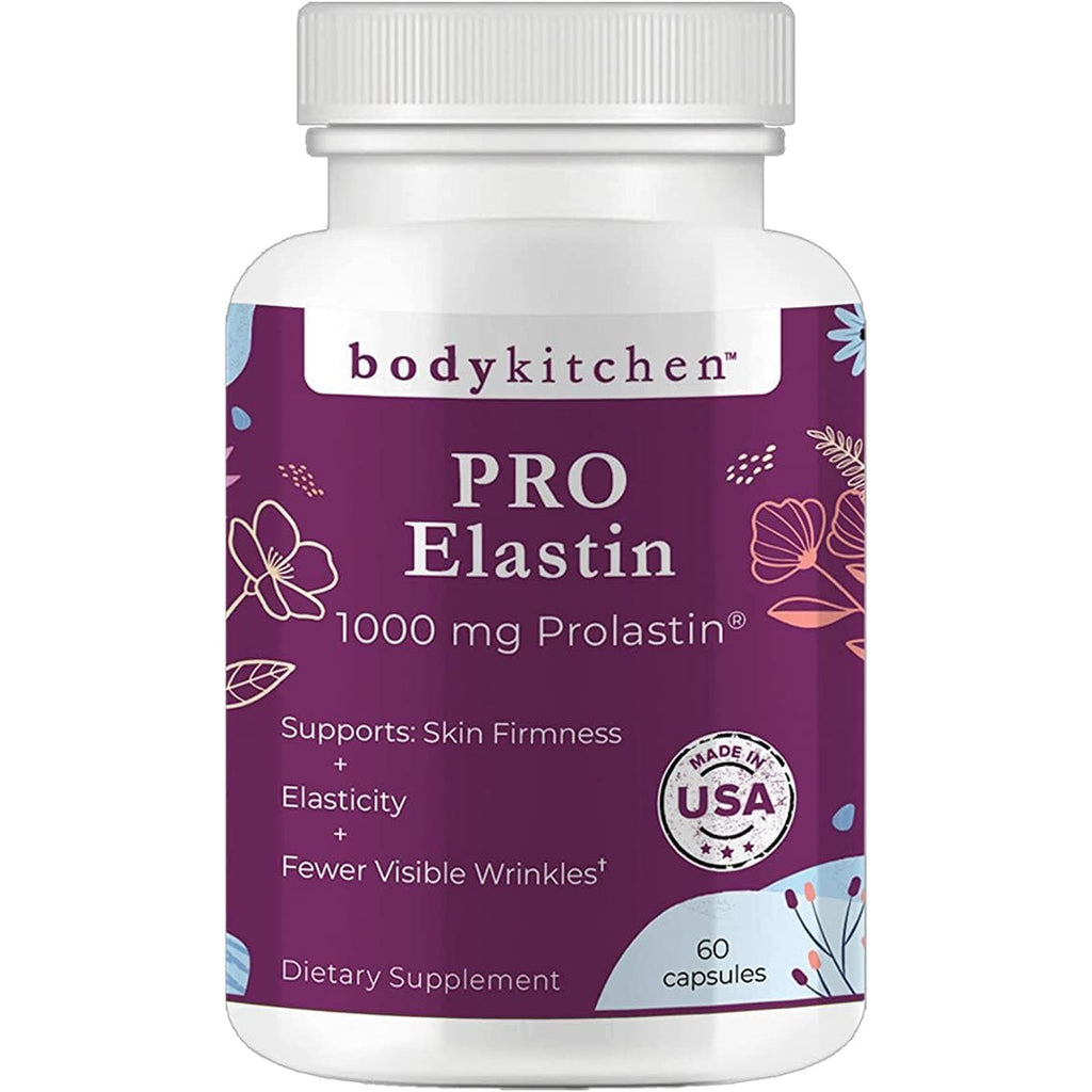 Body Kitchen Pro-Elastin, 1000 Mg Elastin Supplement, Help Reduce Signs of Aging, Improved Skin Health, Firmness & Elasticity, Fewer Wrinkles, Veggie Caps, (Pack of 1)