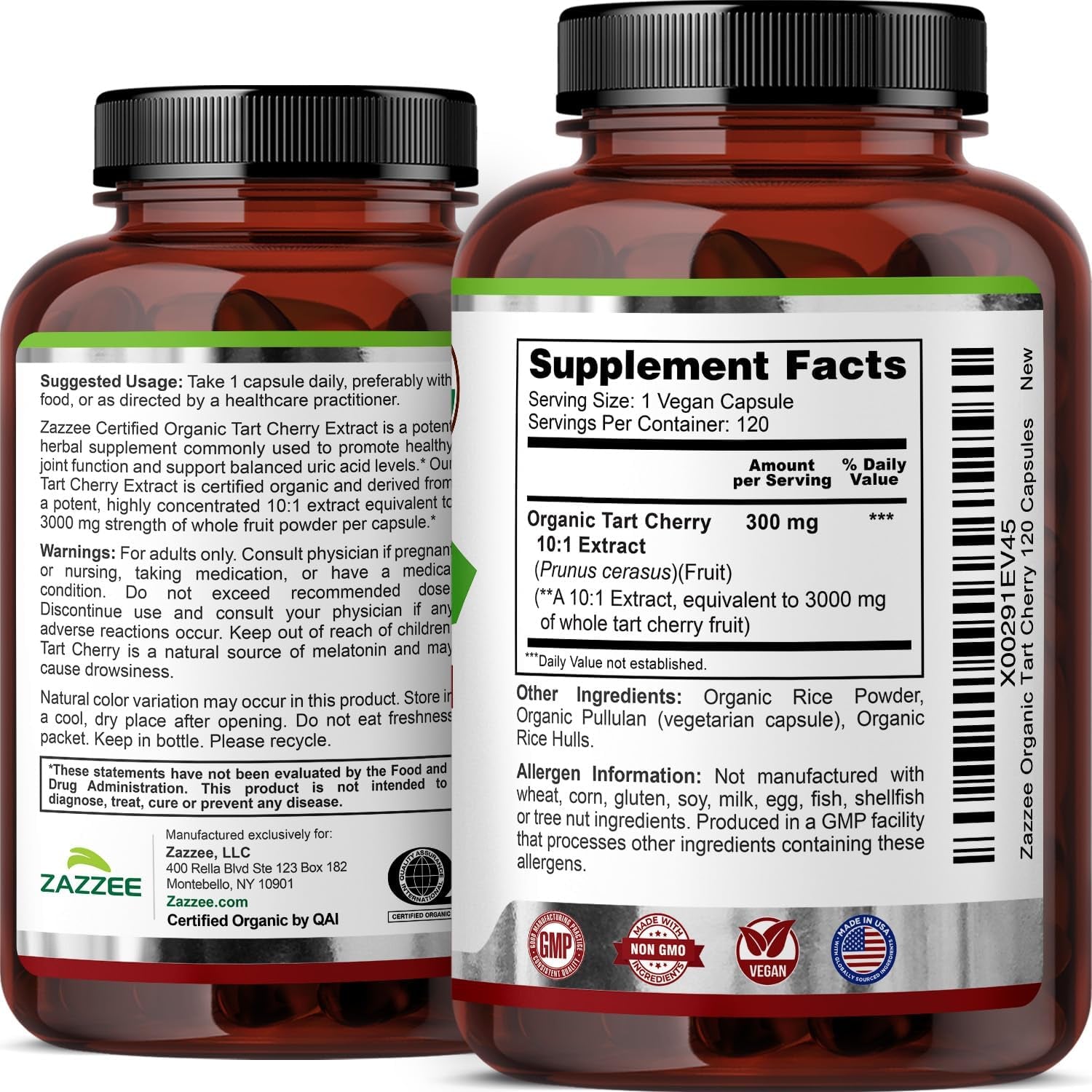 Zazzee USDA Organic Tart Cherry 10:1 Extract, 120 Vegan Capsules, 4 Month Supply, Montmorency Cherry, Daily Wellness Antioxidant Support, Organic Herbal Supplement, All-Natural, Non-Gmo, Made in USA