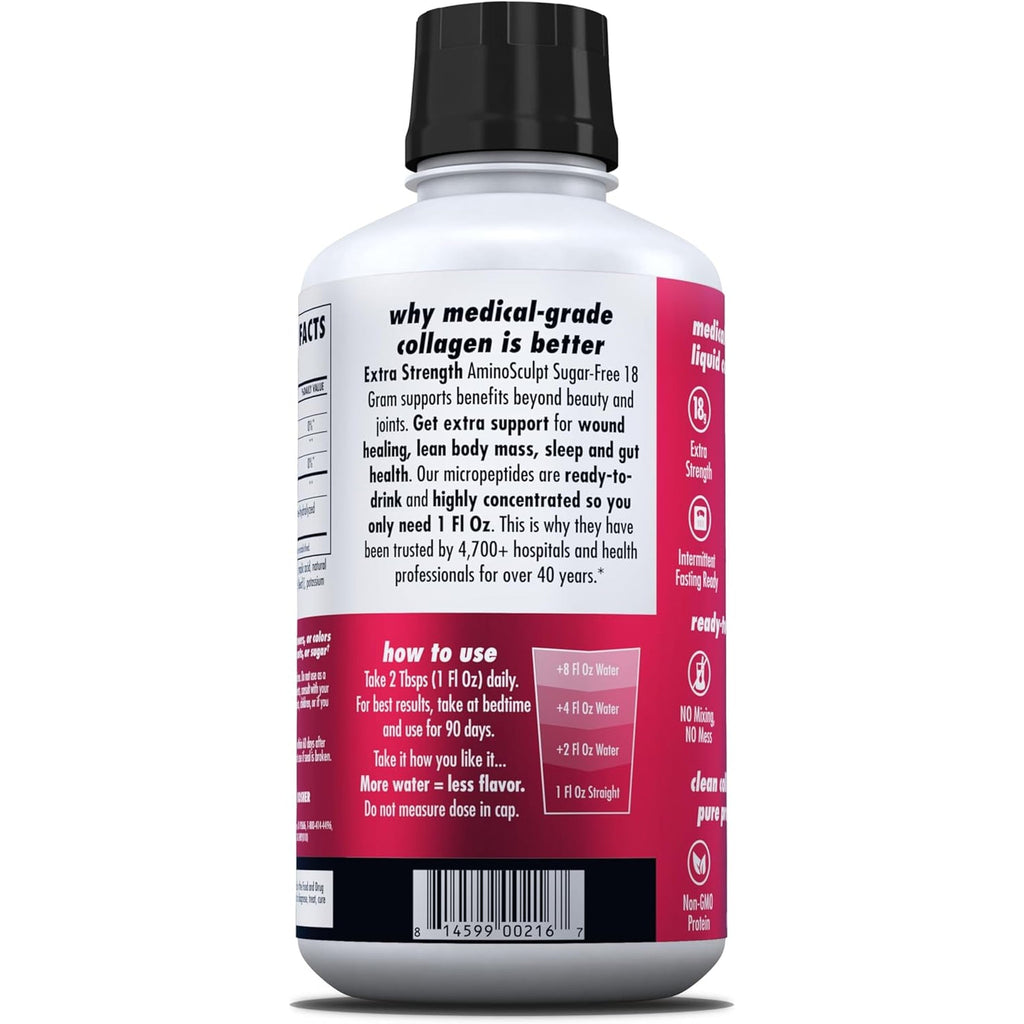 HEALTH DIRECT Aminosculpt Sugar-Free Collagen Supplement - High Potency Medical-Grade Protein for Hair, Skin, Nails & Joints, Grass-Fed, Non-Gmo, Liquid Collagen - Tart Cherry - 30 Fl Oz