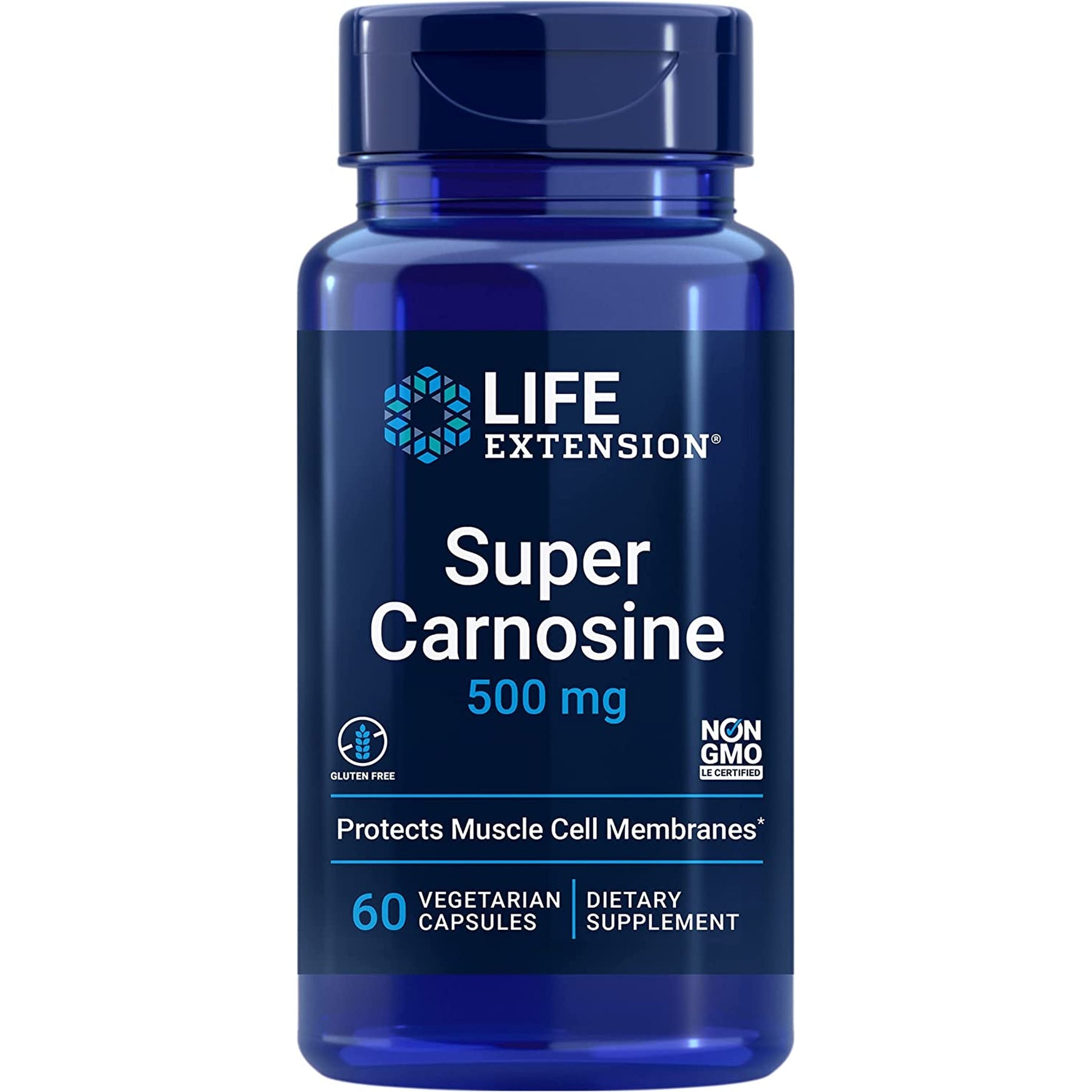 Life Extension Super Carnosine, L-Carnosine, Luteolin, Vitamin B1, Muscle Support, Exercise Recovery, Heart Health, Gluten-Free, Non-Gmo, Vegetarian, 60 Capsules