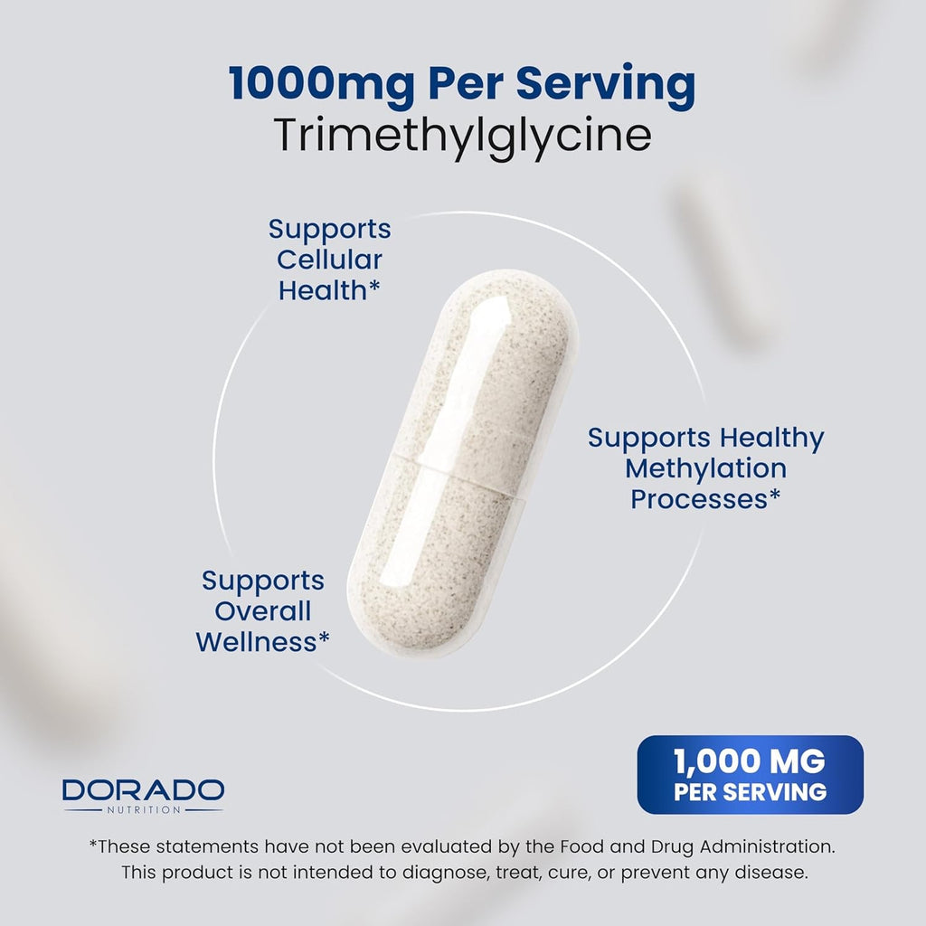 TMG Trimethylglycine Supplement 1,000Mg per Serving (3 Month Supply) - TMG Supplements for Homocysteine Control - as Betaine Anhydrous - Vegan, Third Party Tested & Non GMO - USA Made - (180 Capsules)