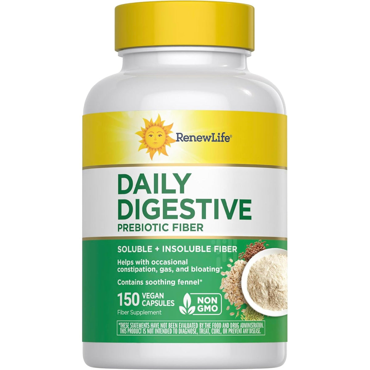 Renew Life Adult Daily Digestive Prebiotic Fiber, 150 Vegetarian Capsules (Package May Vary)
