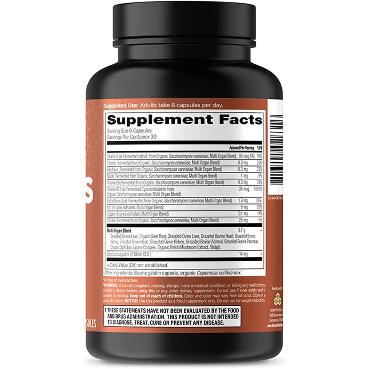 Ancient Nutrition Organ Supplements, Grass-Fed and Wild Organ Complex Capsules, Liver, Heart, Kidney Supports Organ, Cognitive, and Immune System Health, 180 Ct
