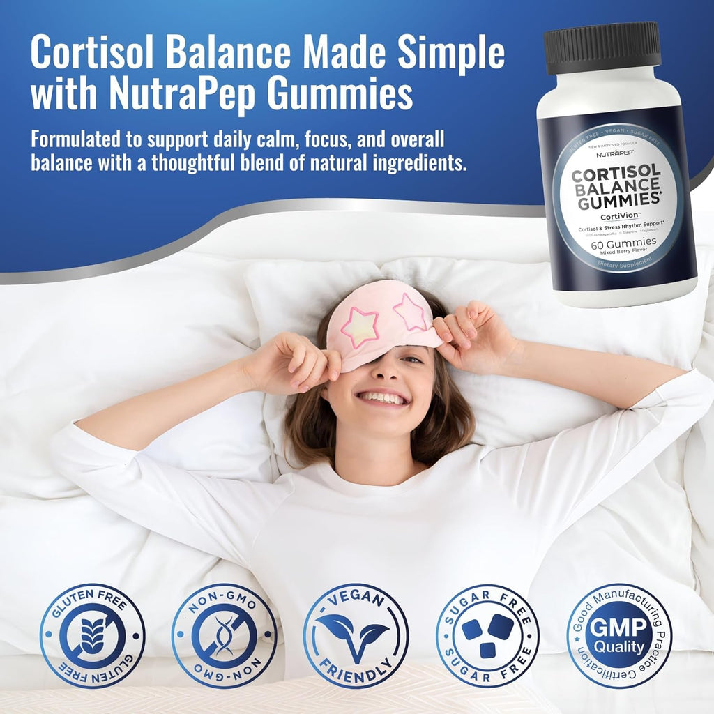 Nutrapep Cortisol Gummies for Women Men - 13-In-1 High Cortisol Reducer with Ashwagandha Magnesium L-Theanine Rhodiola Rosea - Daily Cortisol Detox Manager for Stress Focus Support - Vegan Sugar Free
