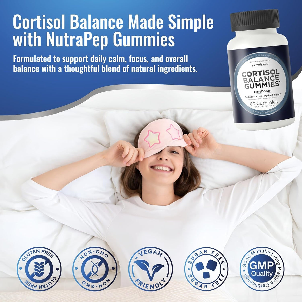 Nutrapep Cortisol Gummies for Women Men - 13-In-1 High Cortisol Reducer with Ashwagandha Magnesium L-Theanine Rhodiola Rosea - Daily Cortisol Detox Manager for Stress Focus Support - Vegan Sugar Free