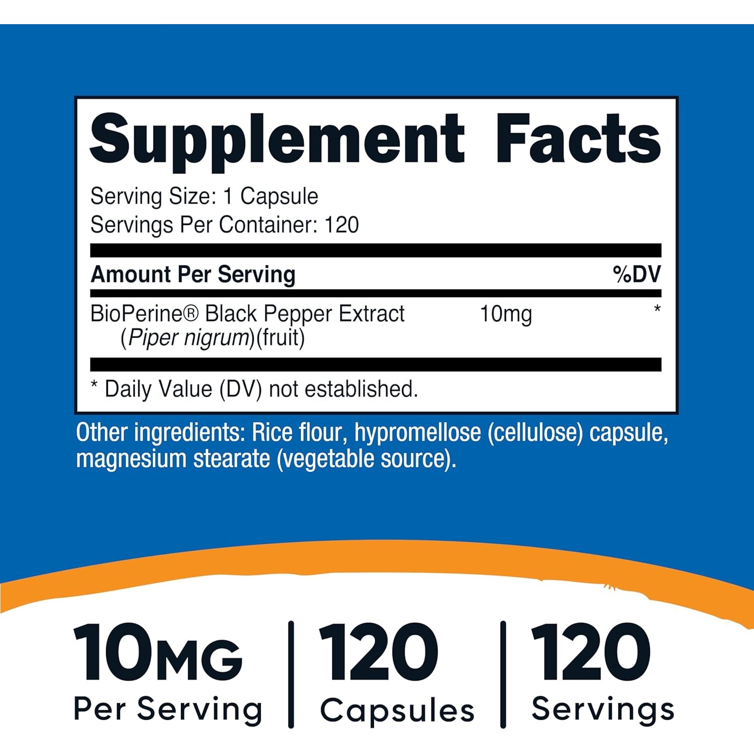 Nutricost Bioperine (Black Pepper Extract), 10Mg per Serving, 120 Capsules - Gluten-Free