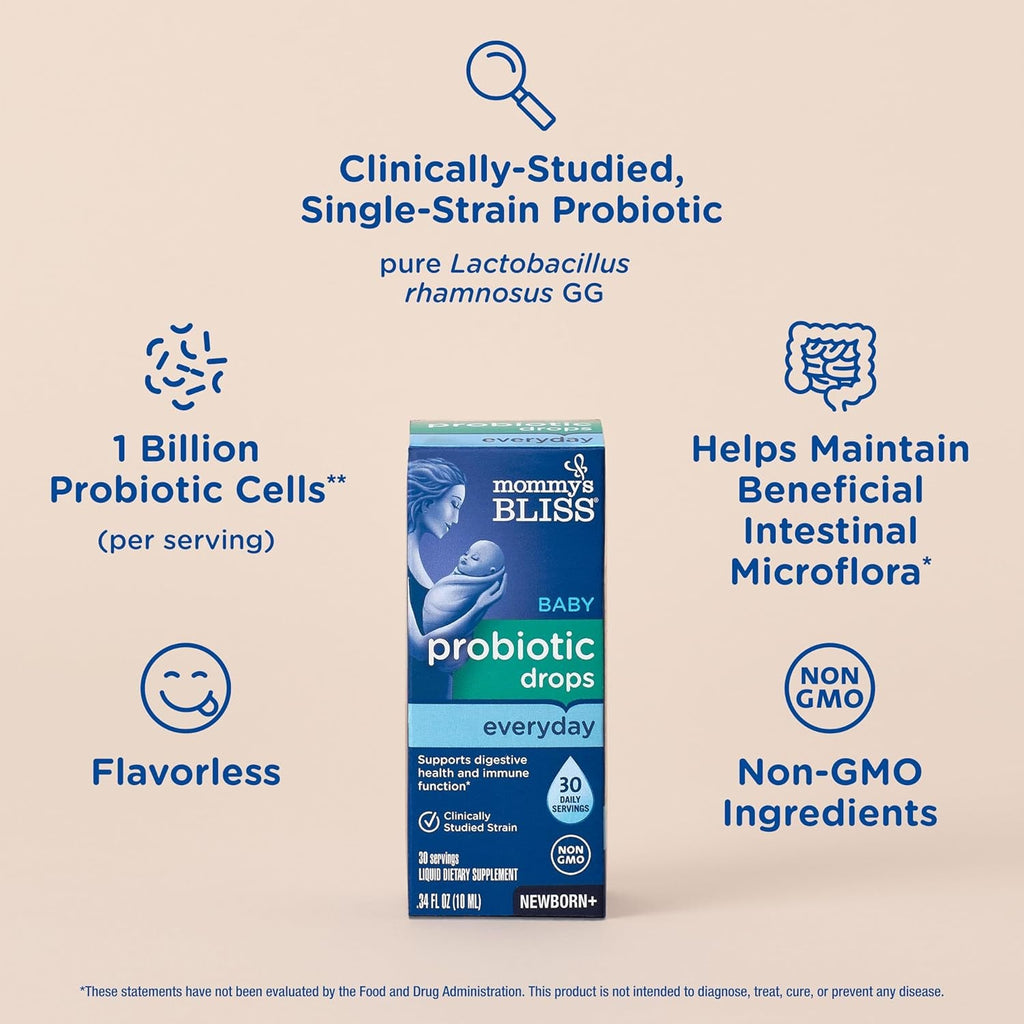 Mommy'S Bliss Baby Probiotic Drops Everyday - Gas, Constipation, Colic Symptom Relief - Newborns & up - Natural, Flavorless, 0.34 Fl Oz