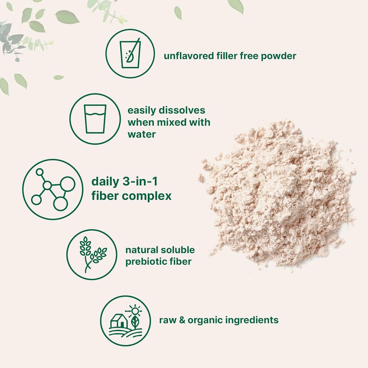 Micro Ingredients Organic Triple Fiber Powder, 2Lb | Natural Prebiotic to Support Digestive & Gut Health | Soluble, Easily Digestible | Unflavored, Vegan