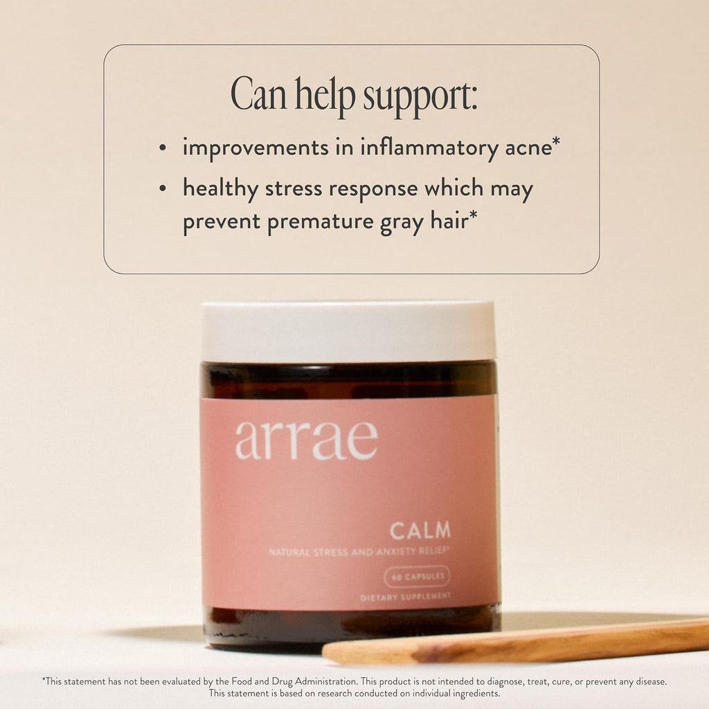 Arrae Calm Cortisol Manager - 60 Stress & Panic Relief Capsules - Mood Support Supplement W/L-Theanine, Inositol, Passionflower, & Magnesium to Help You Feel Zen