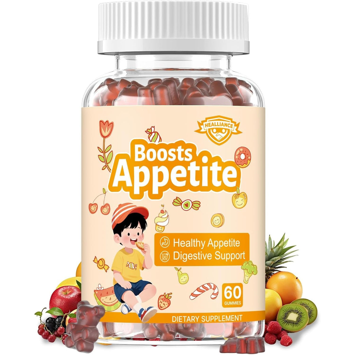 Appetite Booster Gummies for Kids Adults – Natural Blend of Hawthorn Zinc Carrot Supports Digestion Helps Increase Appetite, Promotes Healthy Eating Habits for Picky Eaters (Mixed Fruit Flavor)