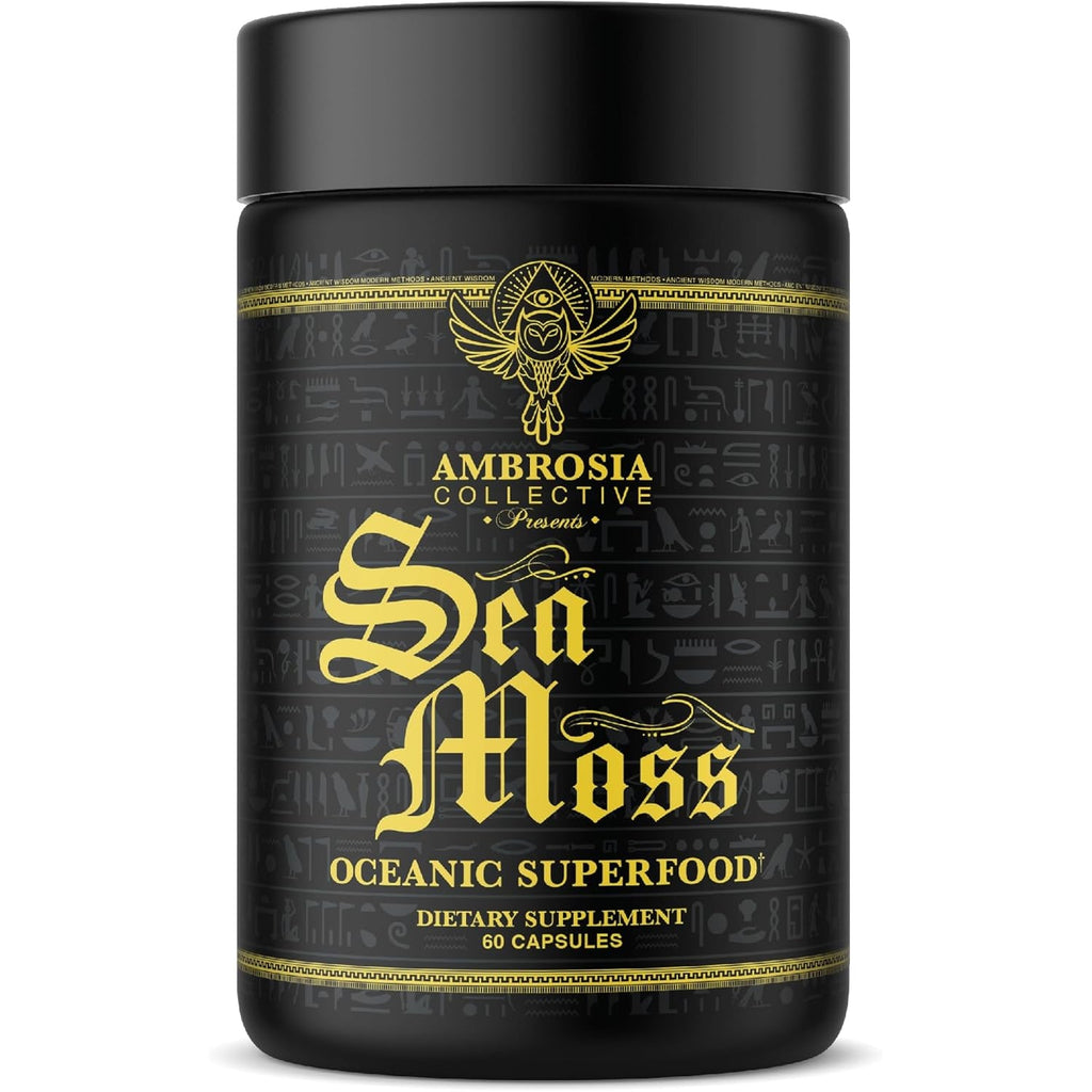 Ambrosia Organic Irish Sea Moss Capsules | Organic Sea Moss 500Mg | Rich in Iodine, Potassium & Vitamins | Thyroid, Digestion & Immune Support | 120 Veggie Capsules (60 Day Supply)