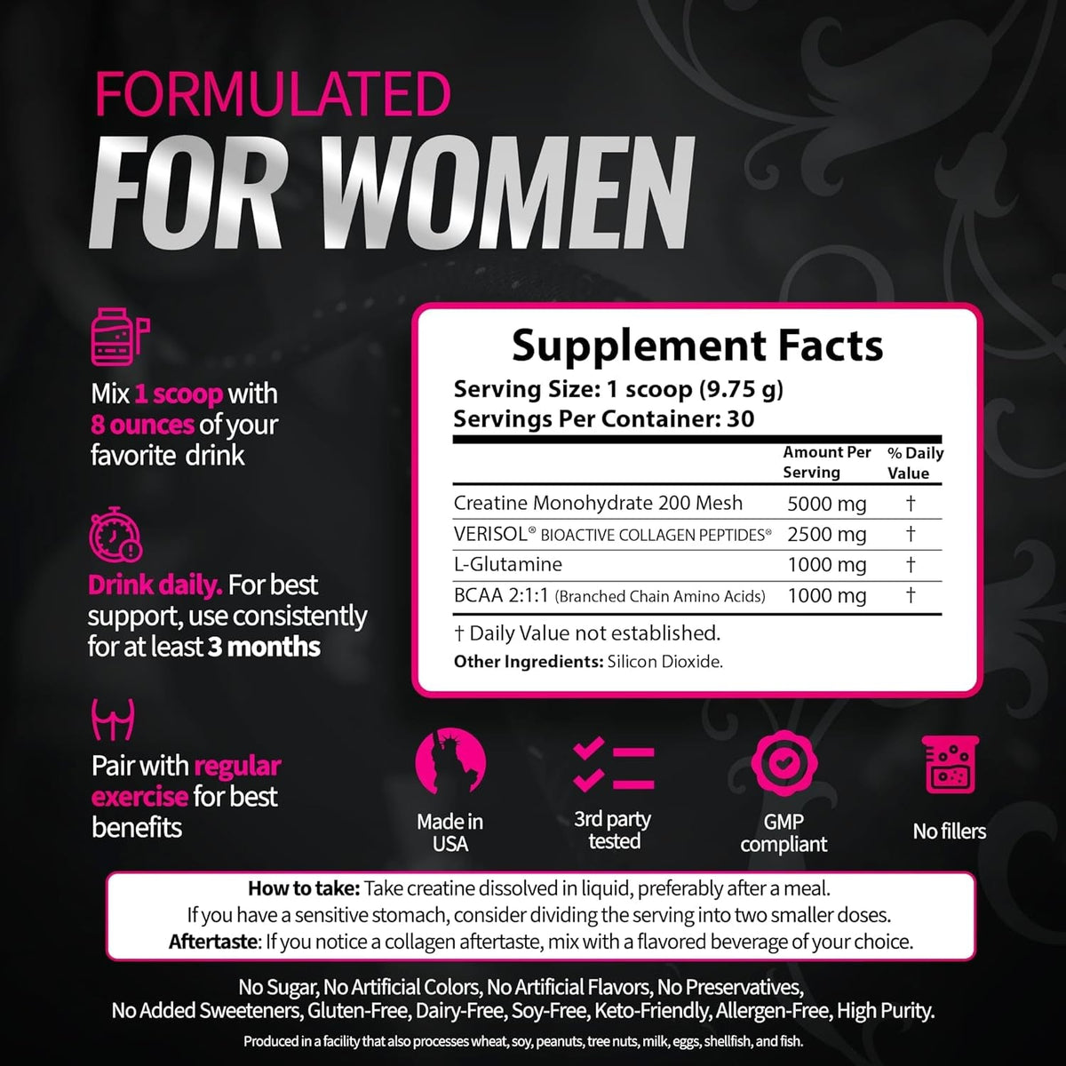 Bold Buns Creatine for Women – Supplement with Collagen & BCAA – Supports Muscle Development, Post-Workout Recovery, Skin Elasticity, Healthy Hair & Nail (30 Servings, Unflavored)