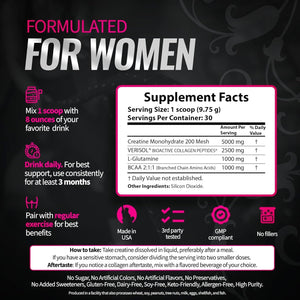 Bold Buns Creatine for Women – Supplement with Collagen & BCAA – Supports Muscle Development, Post-Workout Recovery, Skin Elasticity, Healthy Hair & Nail (30 Servings, Unflavored)
