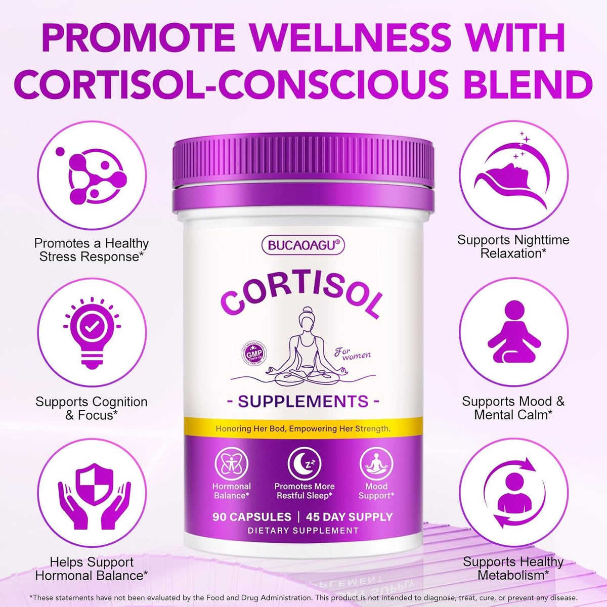 Cortisol Supplements for Women - Cortisol Reducer & Stress Support - Magnolia Bark, Rhodiola Rosea, Holy Basil, Magnesium, Phosphatidylserine - Hormone Balance & Mood, Focus, Sleep Support