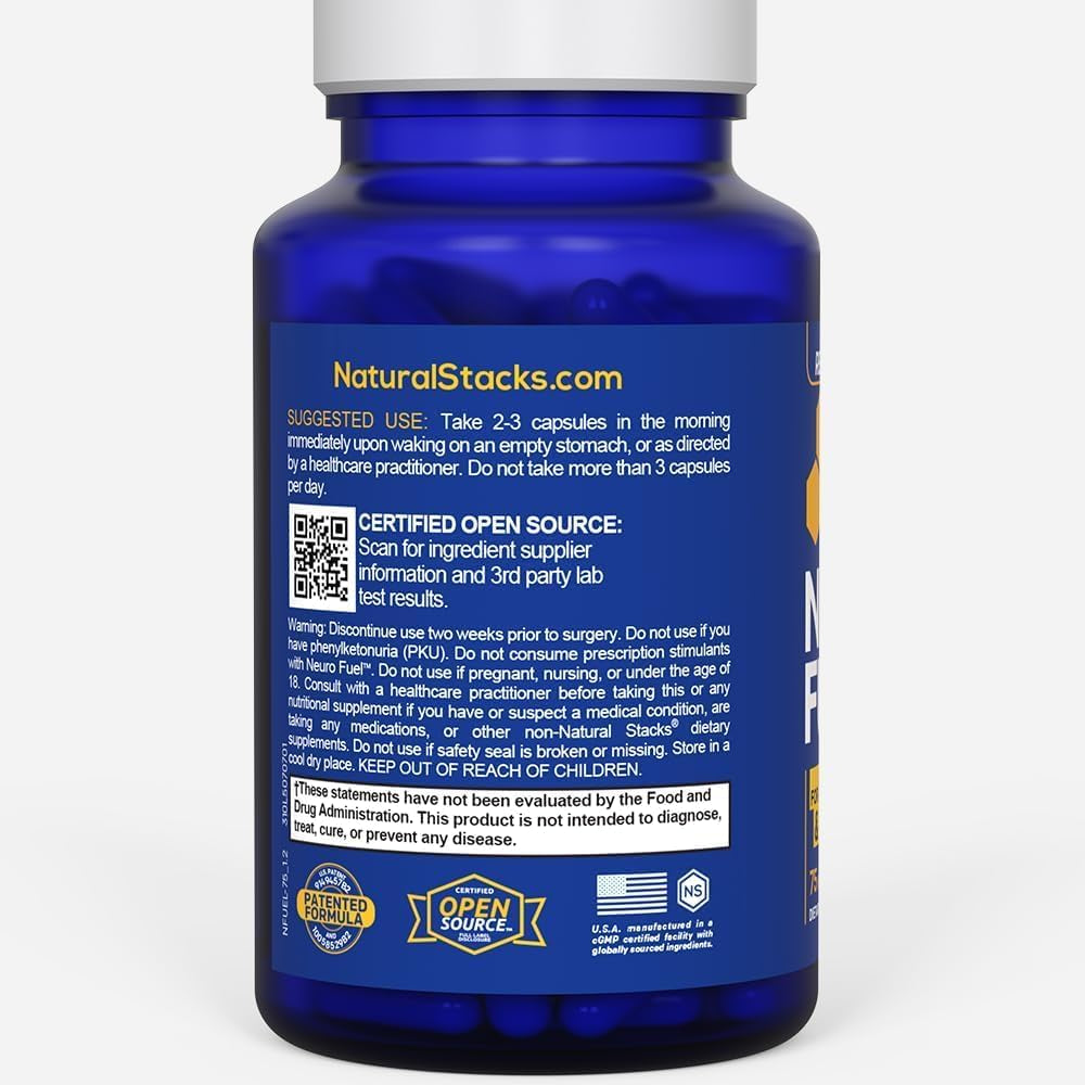 NATURAL STACKS Original Neurofuel Nootropic Brain Support Supplement - 750Mg L-Carnitine & 500Mg L-Phenylalanine - Brain Supplement for Memory and Focus* - 75 Focus Pills