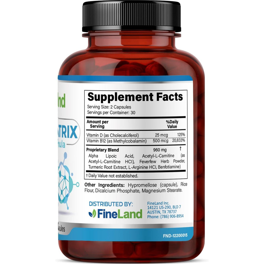 Fineland NEUROMATRIX Complex Formula, Advanced Cognitive and Nerve Support Supplement, High Potency Vitamin B12, Alpha Lipoic Acid and Acetyl-L-Carnitine, 60 Capsules