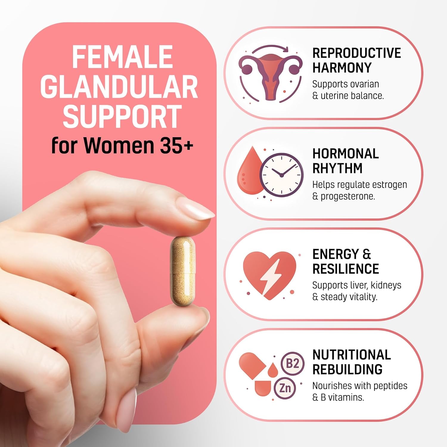 Beef Organ Supplement for Women 6 in 1 Complex Hormone Balance & Energy - 100% Grass Fed & Pasture Raised - Beef Liver, Kidney, Heart, Spleen, Pancreas and More - 180 Capsules