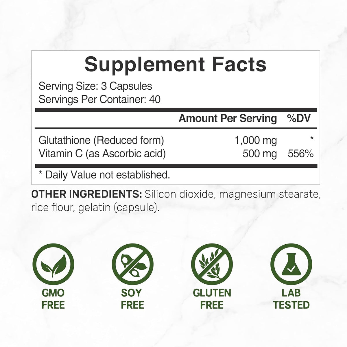 Glutathione Supplement 1,000Mg per Serving, 98% Purity | plus Vitamin C 500Mg, Active Reduced Form (GSH) | Intracellular Antioxidant – Supports Detoxification & Immune Health