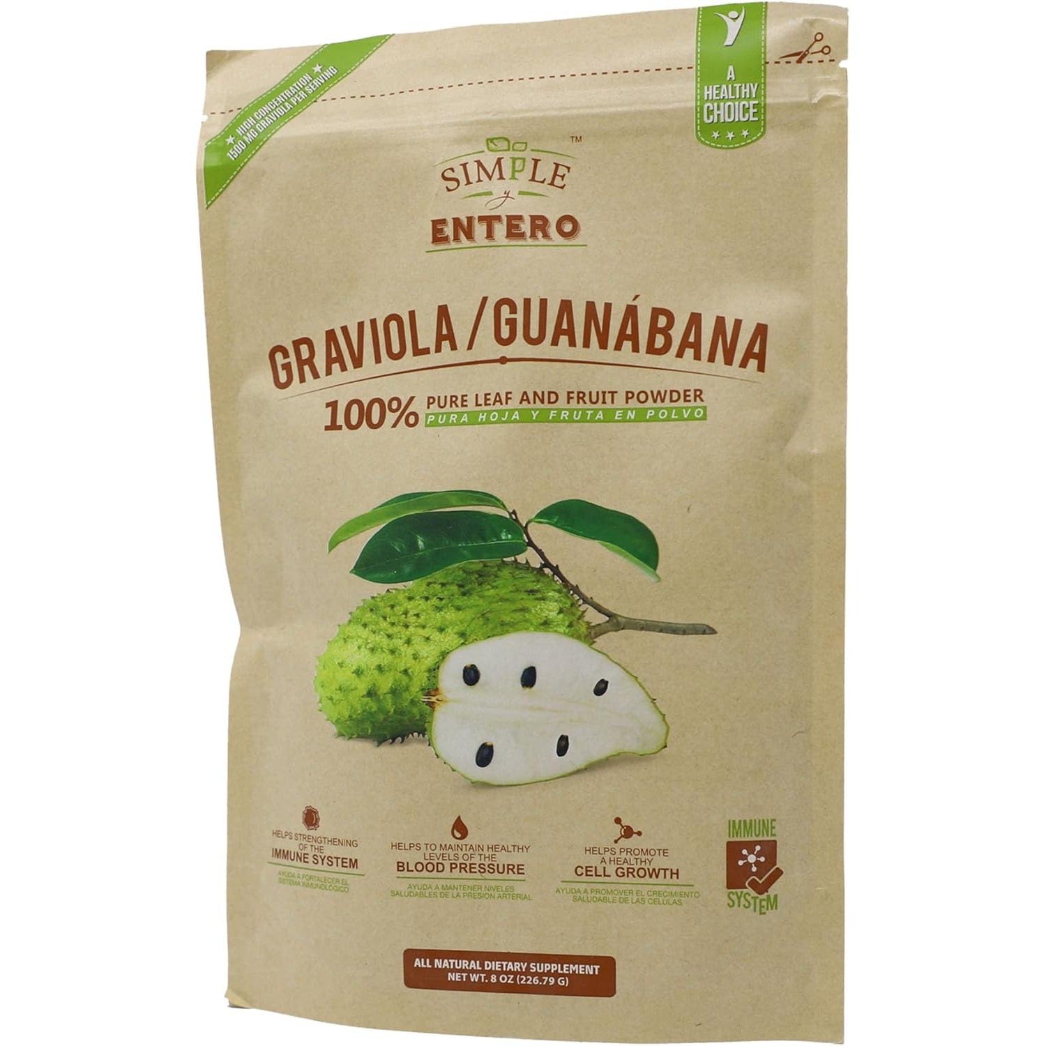 Graviola/Guanábana (Soursop) Supplement, 100% Pure Leaf & Fruit Powder, No Additives or Fillers, 8 Oz Resealable Bag