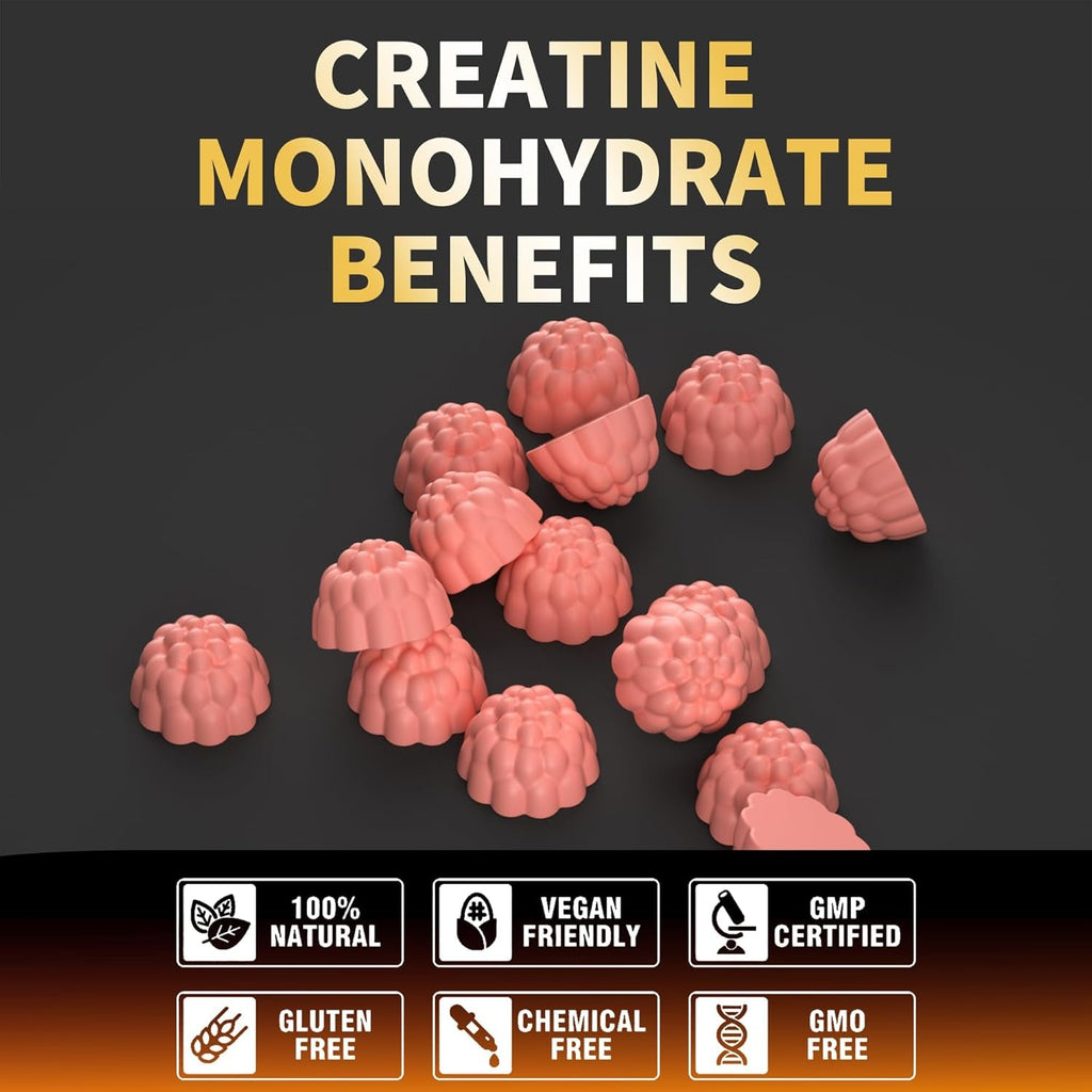 Nutravita NSF Certified Creatine Gummy - Creatine Monohydrate Gummies for Men & Women-5G of Creatine Monohydrate per Serving - Sugar Free,Vegan, Strawberry Flavor, 120 Count