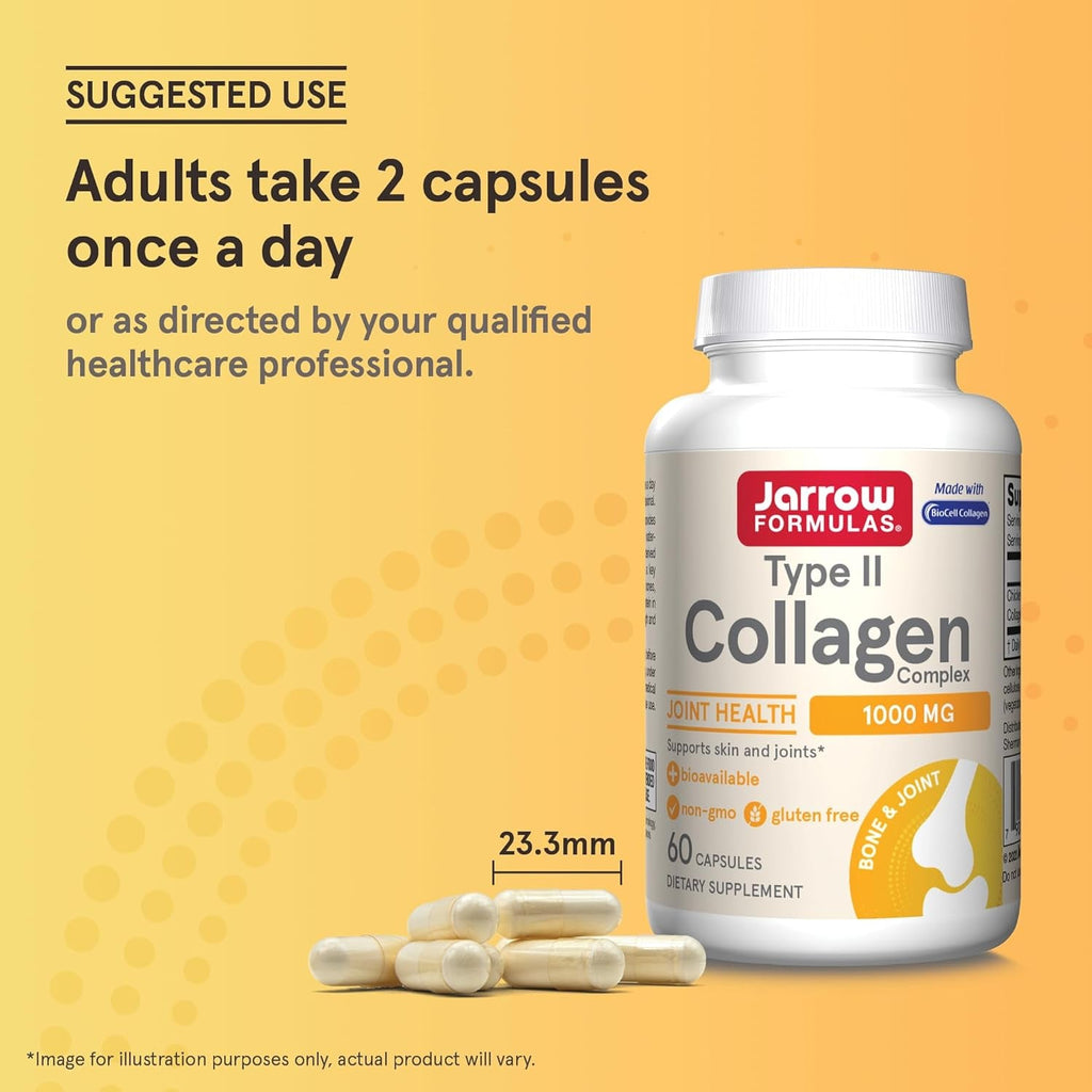 Jarrow Formulas® Type II Collagen Complex 1000 Mg Supplements, Supports Skin and Joint Health, 60 Capsules, 30 Day Supply
