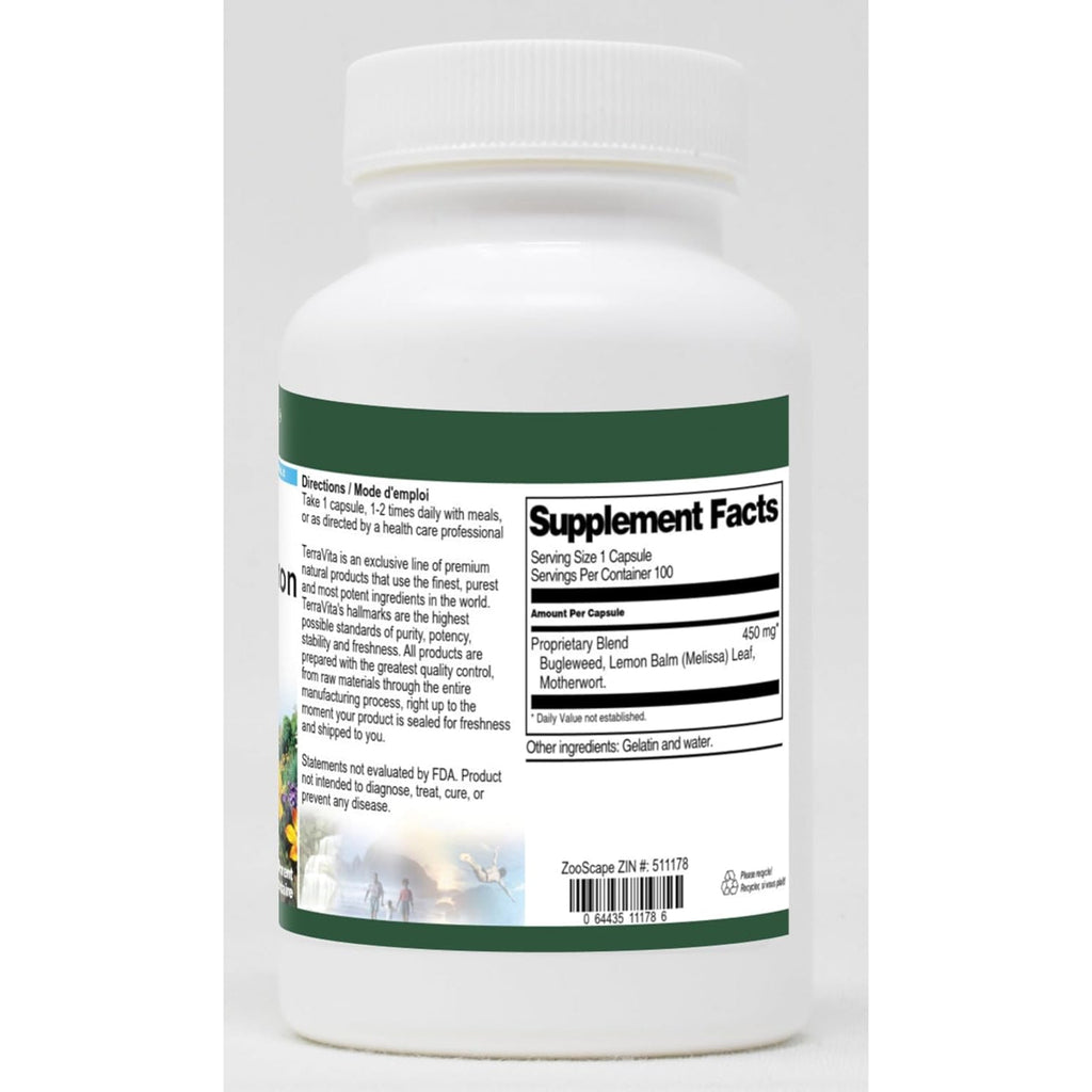 Terravita Thyroid Support - Bugleweed, Motherwort and Lemon Balm - 450 Mg (100 Capsules, ZIN: 511178)