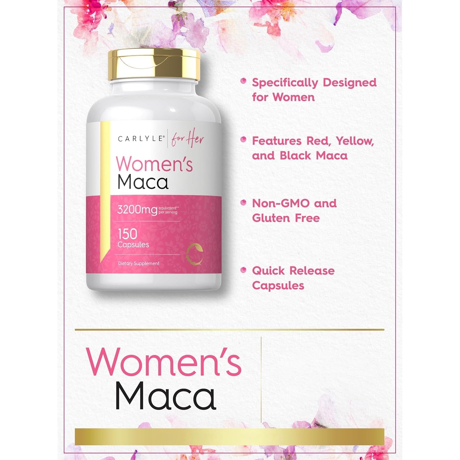 Carlyle Maca Root Capsules for Women | 150 Count | Non-Gmo, Gluten Free Supplement | for Her