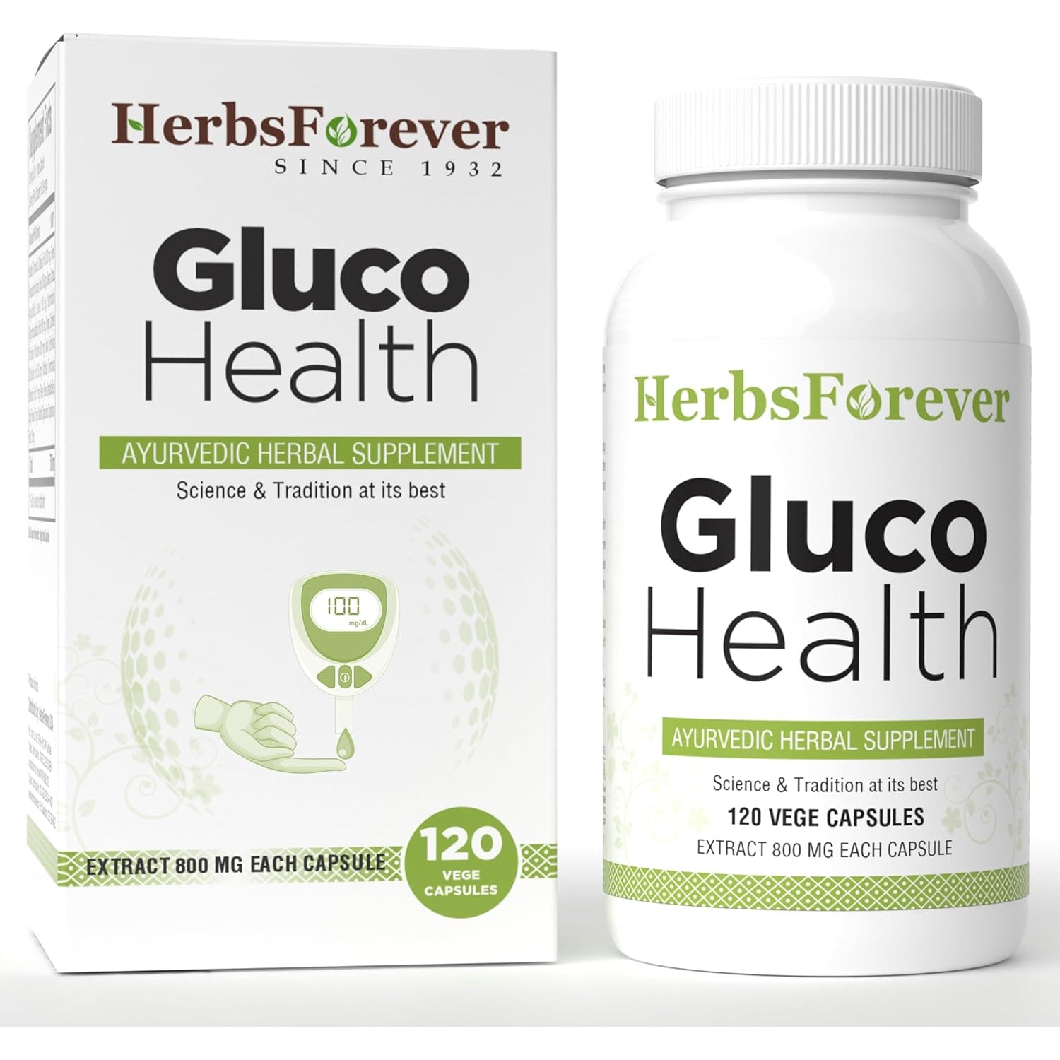 Herbsforever Gluco Health-Supports Blood Sugar-Glucose Carb Control& Cravings with Gymnema Sylvestre75%, Shilajit,Turmeric, Amla,Cinnamomum + 17Ayurvedic Herb Extracts |120Vegcapsule |800Mg