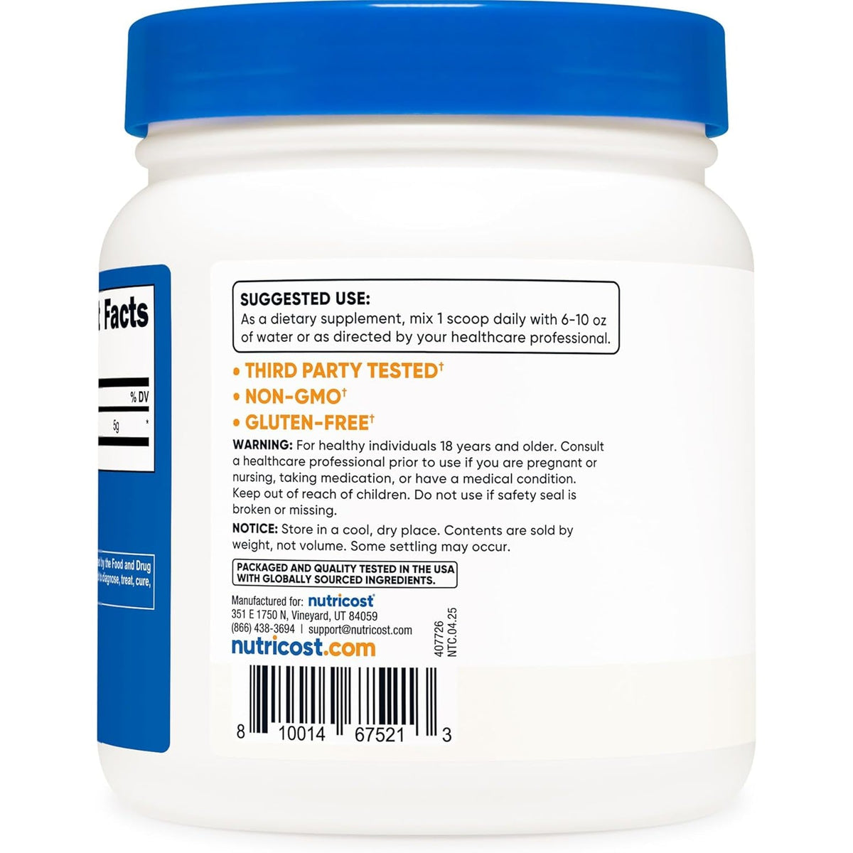 Nutricost L-Glutamine Powder (500 Grams) Unflavored - Gluten Free & Non-Gmo, 100 Servings