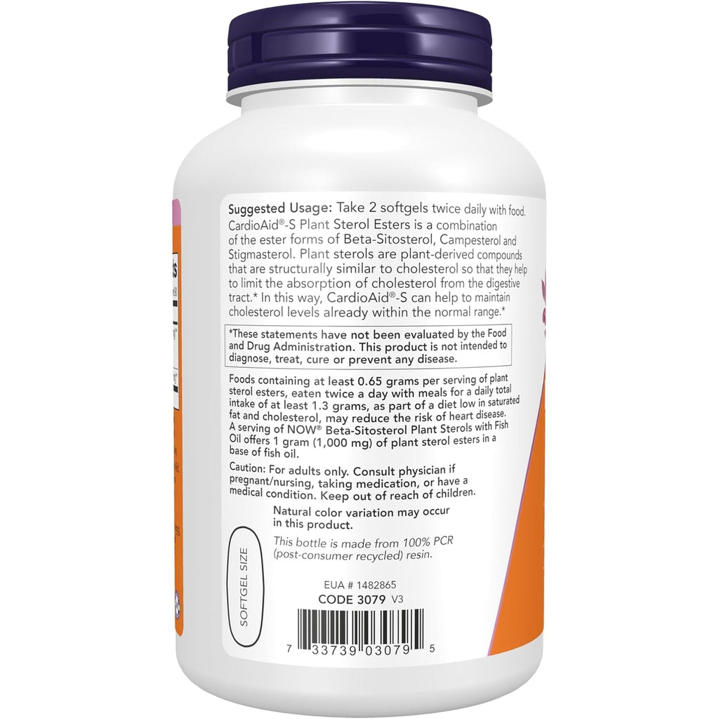 NOW Foods Supplements, Beta-Sitosterol Plant Sterols with Cardioaid®-S Plant Sterol Esters and Added Fish Oil, 180 Softgels