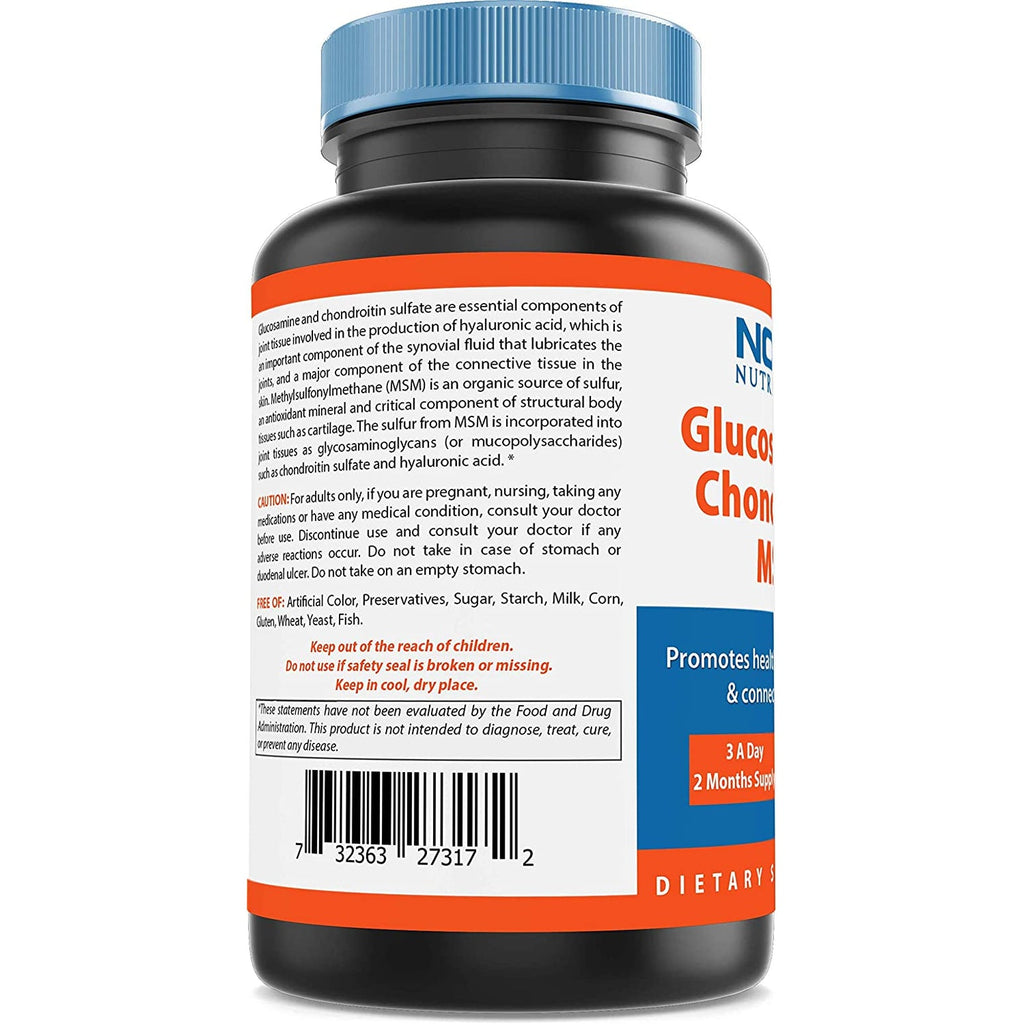 Nova Nutritions Triple Strength Glucosamine Chondroitin MSM 2600Mg/Serving Capsules, Supports Healthy Joint, Cartilage and Connective Tissue - Promotes Joint Comfort & Flexibility 180 Count