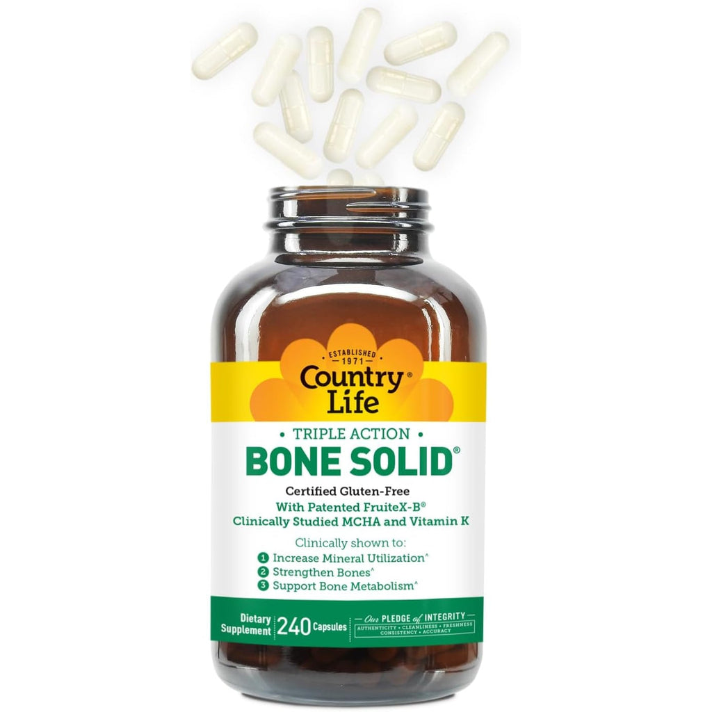Country Life Bone Solid - Bone Health Supplement with Microcrystalline Hydroxyapatite (MCHA), Calcium, Magnesium, Zinc, Vitamins K2 & D3 for Enhanced Bone Strength & Metabolism - 240 Capsules