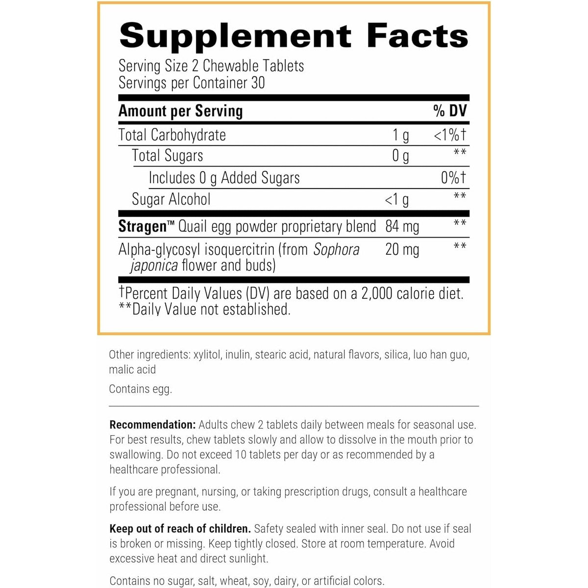 Integrative Therapeutics Allqlear - Seasonal Supplement for Immune Support *- Quail Egg Powder Blend - Dairy-Free - Berry Flavored, 60 Chewable Tablets (30 Servings)
