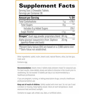 Integrative Therapeutics Allqlear - Seasonal Supplement for Immune Support *- Quail Egg Powder Blend - Dairy-Free - Berry Flavored, 60 Chewable Tablets (30 Servings)