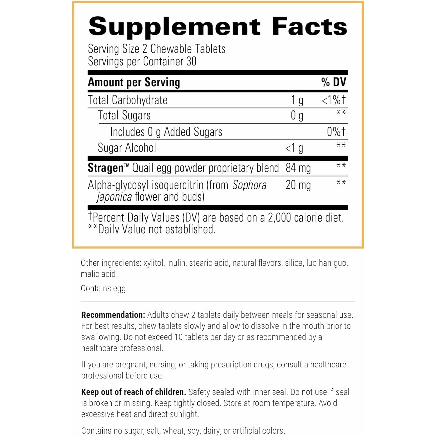 Integrative Therapeutics Allqlear - Seasonal Supplement for Immune Support *- Quail Egg Powder Blend - Dairy-Free - Berry Flavored, 60 Chewable Tablets (30 Servings)
