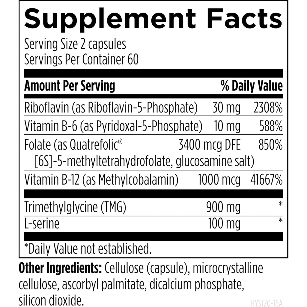 Designs for Health Homocysteine Supreme - Methylated Multivitamin of B Vitamins with Riboflavin, B6, B12, Folate, L-Serine & TMG for Brain Support & Healthy Inflammatory Response (120 Caps)