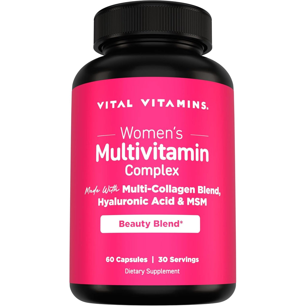 Vital Vitamins Women'S Multivitamin Complex - Made with Multi-Collagen Blend, Hyaluronic Acid, & MSM - Beauty Multivitamins - with Vitamin A, C, E, B6, B12, D3-60 Capsules