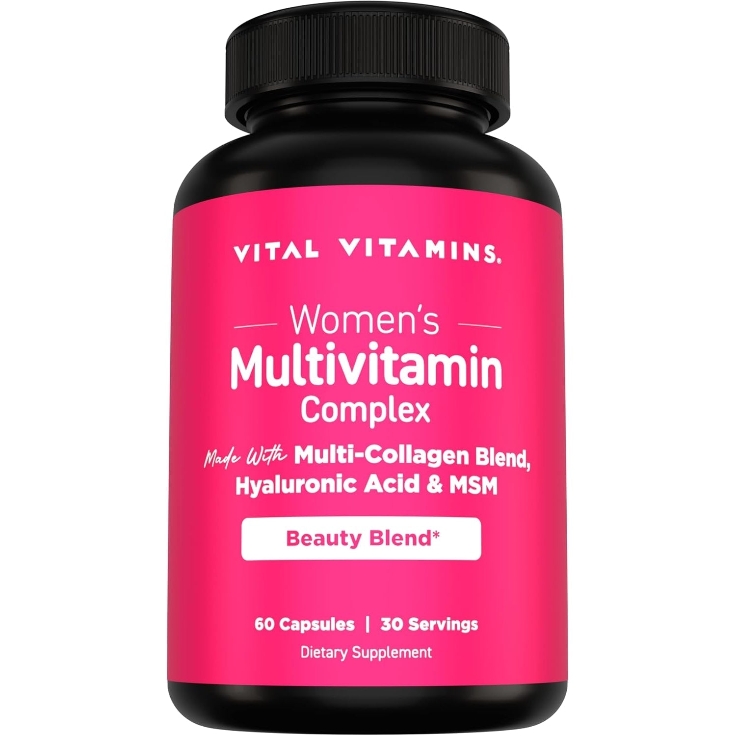 Vital Vitamins Women'S Multivitamin Complex - Made with Multi-Collagen Blend, Hyaluronic Acid, & MSM - Beauty Multivitamins - with Vitamin A, C, E, B6, B12, D3-60 Capsules