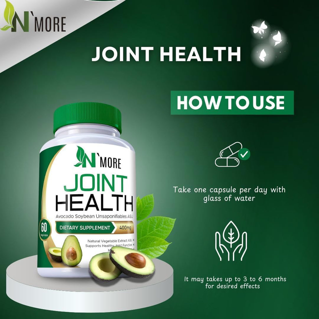 N'More Avocado Soybean Unsaponifiables Supplements - ASU Joint Health Supplement 400 Mg, Supports Joint Mobility & Cartilage, Non-Gmo, Dairy, Gluten & Shellfish Free, 60 Day Supply, Made in USA