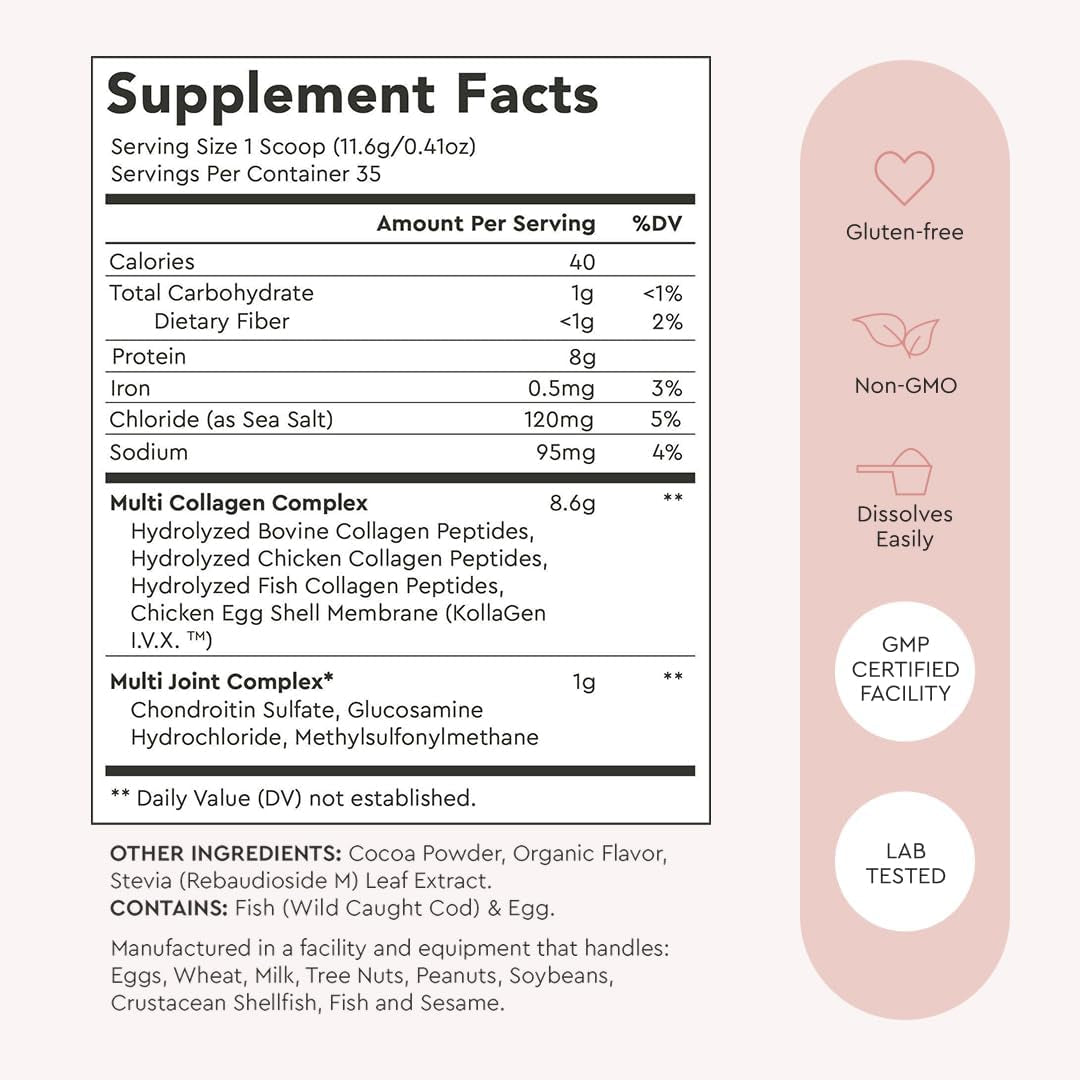 Alaya Multi Collagen Powder - Type I, II, III, V, X Hydrolyzed Collagen Peptides Protein Powder Supplement with MSM + GC (Chocolate)